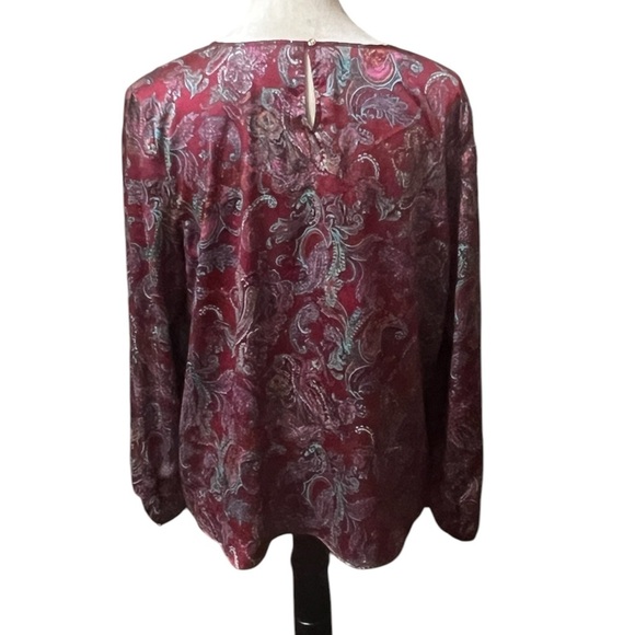 Talbots Paisley Print Ruffle Front Long Sleeve Top Size XL Petite - Picture 3 of 5